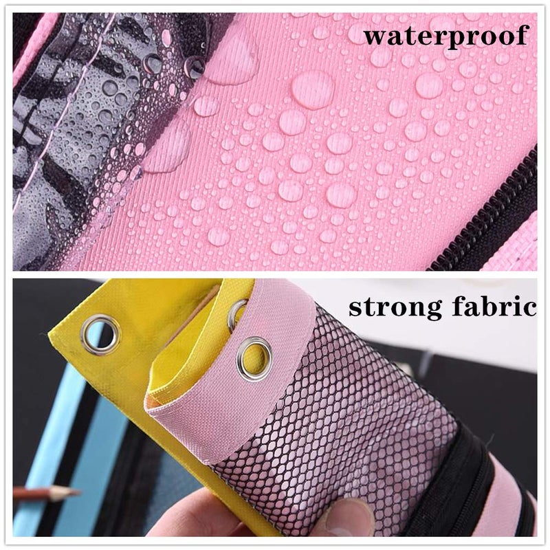 SORDIM 3 Ring Binder Pencil Pouch, 2 Pack Pencil Pouches with Zipper-Pencil Case with Double Pocket and Mesh Window (pink and grey) - Image 3